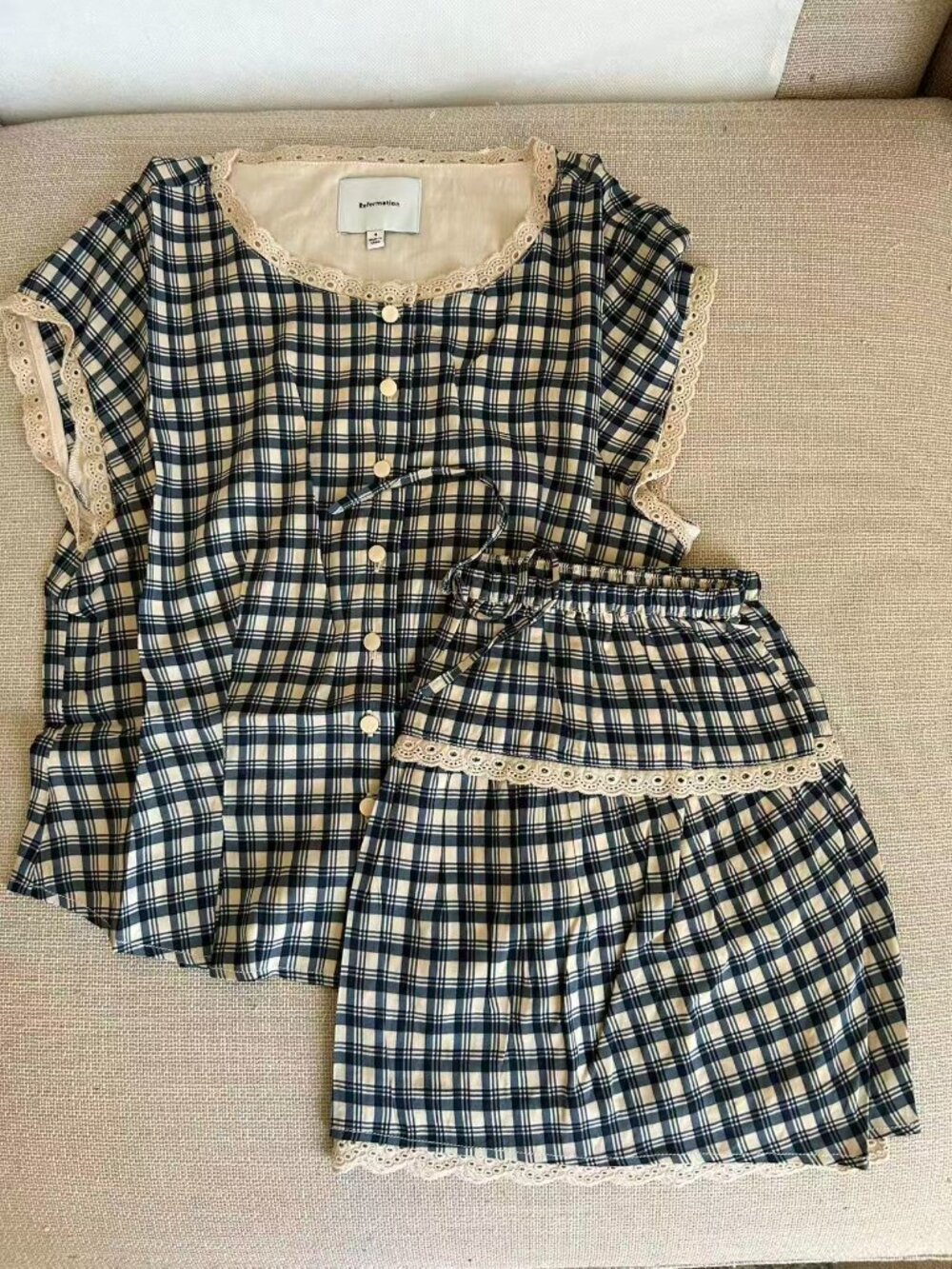 Reformation Valetta Two Piece Sz4 Beacon Check French Matching Set - Picture 5 of 12